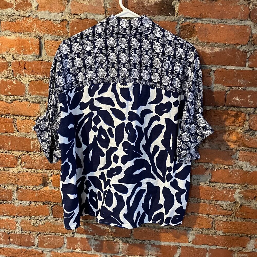 Anthropologie Short-Sleeve Beachy Printed Linen Buttondown Shirt Small - Picture 9 of 11